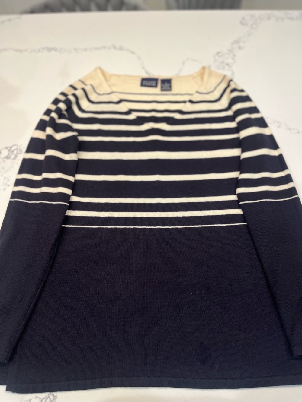 Hillard & Hanson Navy & Cream Striped V-Neck Knit Sweater - Picture 9 of 9